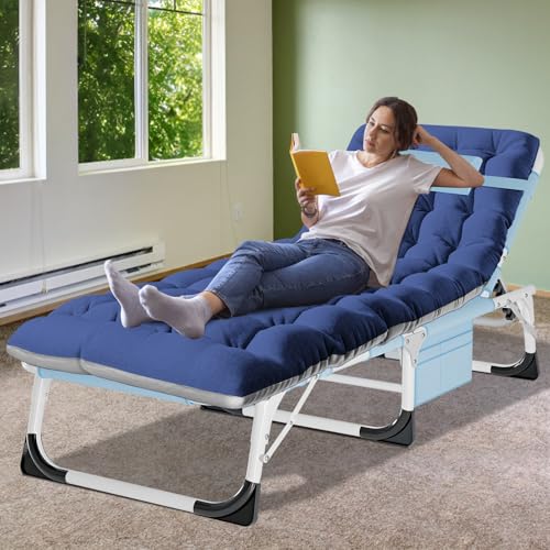 ABORON Heavy Duty Tanning Chair, Outdoor 5-Position Folding Chaise Lounge Chair with Pad, Portable Beach Lounge Chair for Outdoor Sunbathing Patio Pool Lawn Deck Poolside - color: Slate Blue, style: Lounge Chair