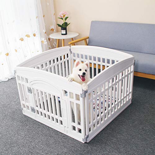Pet Playpen Gate for Dogs Heavy Plastic Puppy Exercise Pen Small Pets Fence Puppies Folding Cage 4 Panels for Puppies and Small Dogs House White (33.5x33.5 Inches) - color: White, style: WHITE 4*panel