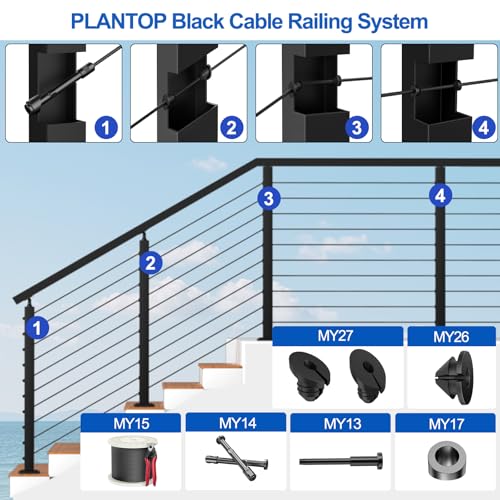 100 Pack 45 Degree Cable Railing Rubber Grommets, Black Angle Beveled Protector Sleeve for 1/8" 5/32" 3/16" Cables for Metal Cable Railing Posts, Cable Railing Protector Sleeve Grommet, MY27 - size: Stair (45°)