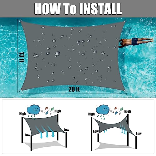 Neween Waterproof Sun Shade Sail Rectangle UV Block Canopy for Outdoor Patio and Garden, Yard Activities (13'x20',Gray) - color: Gray, size: 13'x20'