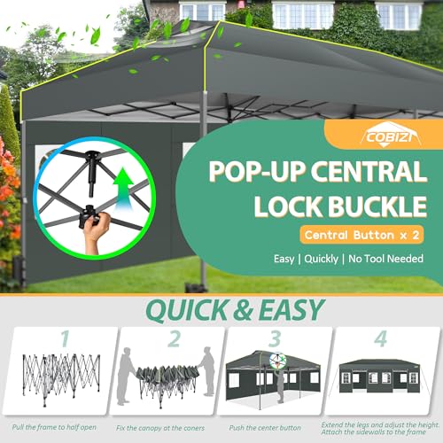 COBIZI 10x20 Pop Up Canopy with 6 Sidewalls One Push Setup Outdoor Event Shelter Waterproof UPF 50+ Gazebo Tent with Carry Bag,Air Vent,Sandbag for Commercial, Wedding, Party,Grey - color: Grey(1-year warranty), size: 10x20ft With 6 Sidewalls