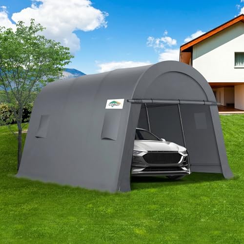COBIZI 10x15 Carport Canopy Heavy Duty Portable Garage Tent with Double Zippered Roll-up Doors & Vents, Large Space Car Port Car Garage Waterproof Anti-Snow for Cars, Boats, Trucks, Gray - color: Gray, size: 10'x15'