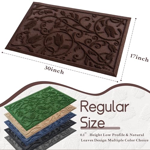 ViveNest Boho Coffee Brown Floral Leaves Outdoor Indoor Entrance Doormats, Absorbent Durable Heavy Duty Welcome Front Door Mat,Thick Natural Rubber Back,Easy Clean Entryway Mat 17x30 Inch, Low Profile - color: Tulip-coffee, size: 1'5" x 2'6" (Rectangular)