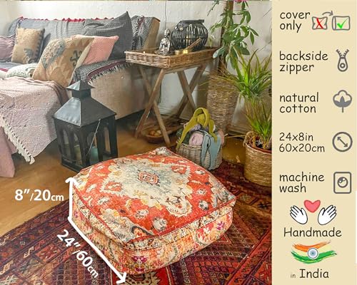 Mandala Life ART Large Yoga Décor Bean Bag Cover Orange Boho Chic Orange Decorative Floor Cushion Moroccan Seating Area Perfect for Living Room, Bedroom, Nursary or Children Room Unstuffed - color: Orange