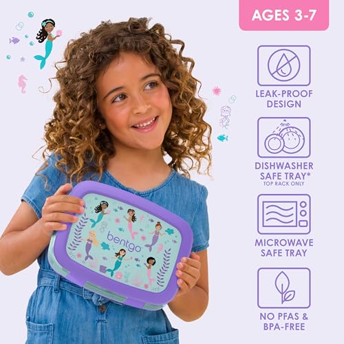 Bentgo Kids Prints Leak-Proof, 5-Compartment Bento-Style Kids Lunch Box - Ideal Portion Sizes for Ages 3-7, Durable, Drop-Proof, Dishwasher Safe, & PFAS & BPA-Free Materials (Mermaids in the Sea) - color: Mermaids in the Sea