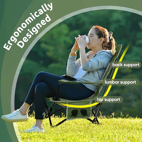 HaSteeL Folding Beach Chair Set of 2, Foldable Green Camping Chairs for Outside, Low Beach Chair Portable for Adults Fishing, Picnic, Outdoor BBQ, Travel, Sports, Cup Holder & Storage Bag - color: Green Chairs