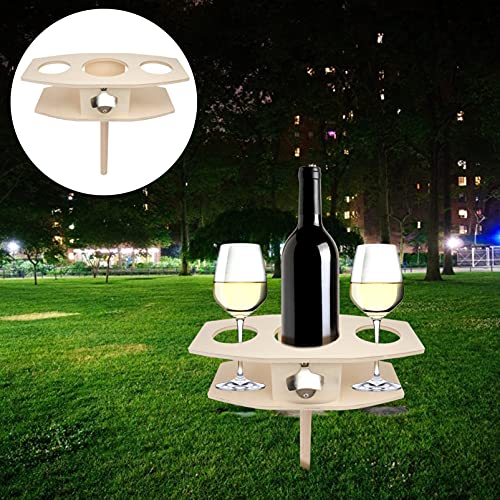 1pc Wooden Wine Rack Outdoor Picnic Beer Rack Drink Storage Detachable Garden Decor Natural Bottle Holder