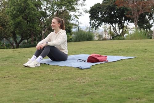 Outdoor Pocket Blanket, 55"x60" Waterproof Foldable Compact Picnic Blanket, Ultralight Tarp for Camping, Festival, Beach, Hiking, Backpacking, Travel and More, Stakes Included - color: Grey, size: 55"*60"
