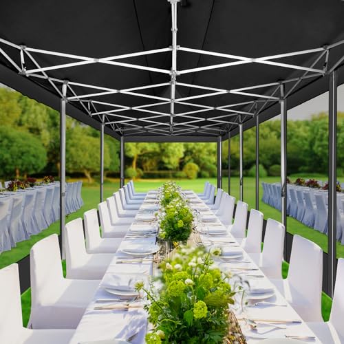 COBIZI 10x30 Canopy Tent, Heavy Duty Pop up Canopy with Sidewalls, Waterproof Easy Setup Canopy with Mosquito Netting, Outdoor Instant Screen Tents for Parties, Wedding with Roller Bag, Black - color: Black, size: 10x30ft