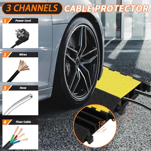 GarveeTech Cable Ramp 1 Pack 3 Channel Rubber Cable Protector Ramps, Cable Wire Cord Cover Ramp, 28000 lbs Capacity Heavy Duty Speed Bump Driveway Outdoor Hose Cable Ramp Protective Cover - size: 41''*12''*2''-3 Medium Channel