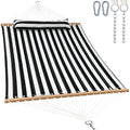 GAFETE Hammock 2 Person Quilted Fabric Hammocks for Outside, Double 12ft Hammocks with Spreader Bar, Large Removable Pillow, Storage Bag, Carabiners, Max 475 lbs Capacity (Black White) - color: Black White