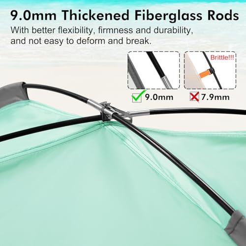 WhiteFang Beach Tent Anti-UV Portable Sun Shade Shelter for 3/4/6/8 Person, Extendable Floor with 3 Ventilating Mesh Windows Plus Carrying Bag, Stakes and Guy Lines - color: Mint Green, size: 6 Person