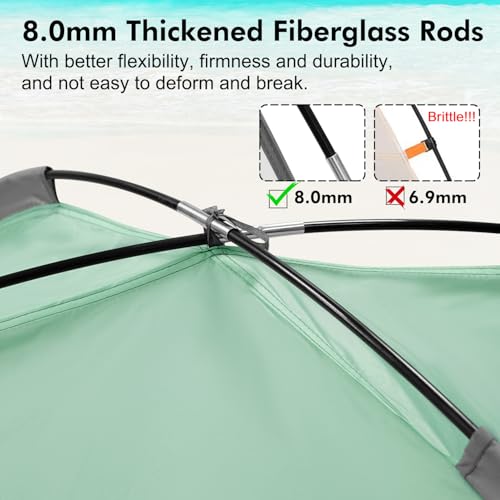 WhiteFang Beach Tent Anti-UV Portable Sun Shade Shelter for 3/4/6/8 Person, Extendable Floor with 3 Ventilating Mesh Windows Plus Carrying Bag, Stakes and Guy Lines - color: Mint Green, size: 3 Person