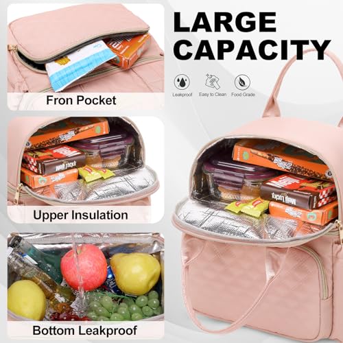 AIJIEKE Large Insulated Lunch Bag for Women, Double Compartment Leakproof Lunch Box for Work Office, Reusable Cooler Tote with Adjustable Strap & Side Pockets for Adults Picnic Beach, Pink - color: Pink