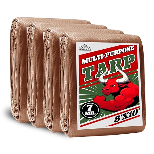 Tarp 8x10(4 Packs) ft 100% Waterproof 7mil Durable Grommets and Reinforced Edges,Uv Resistant,Green/Brown Tarp,Emergency Rain Shelter,Outdoor Cover and Camping Use -by MVPNET - size: 8x10(4p)