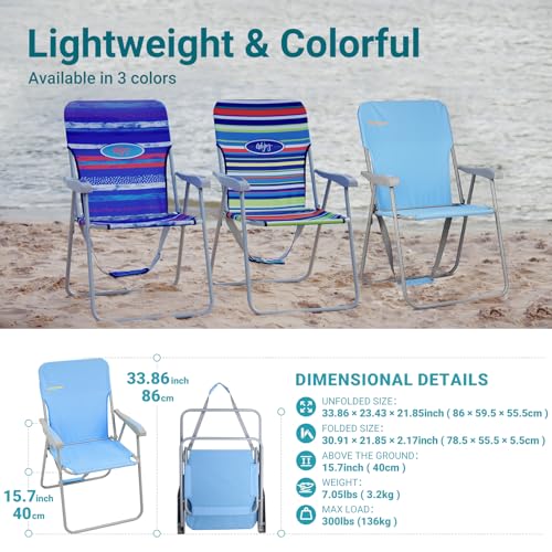 #WEJOY Folding Beach Chair for Adults, Lightweight Beach Chair with Shoulder Straps, High Back Camping Chairs with Hard Armrest, Supports 300lbs for Outdoor Lawn Concert - color: #C 1 Pack Red Blue, style: Classic