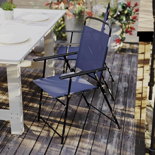 Flash Furniture Mystic Folding Patio Sling Chairs, Outdoor Textilene Lawn Chairs with Armrests, Set of 2, Navy - color: Navy