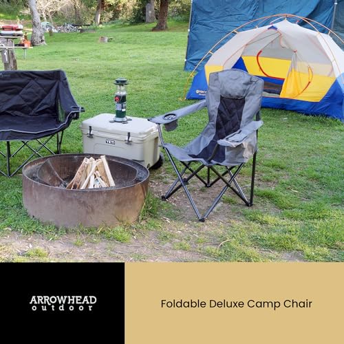 ARROWHEAD OUTDOOR 2-Pack Portable Folding Camping Quad Chair w/ 6-Can Cooler, Cup & Wine Glass Holders, Heavy-Duty Carrying Bag, Padded Armrests, Headrest & Seat, Supports up to 550lbs
