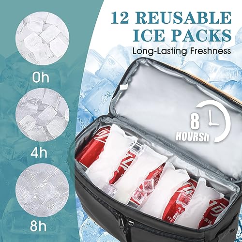 Scothen Backpack Cooler with Double Decker & 12 Ice Packs- Keeps 36 Cans Cold for Up to 24 Hours- Waterproof & Leak Proof Insulated Cooler Backpack- Stylish Cooler Bookbag for Women Travel Work Beach - color: Black