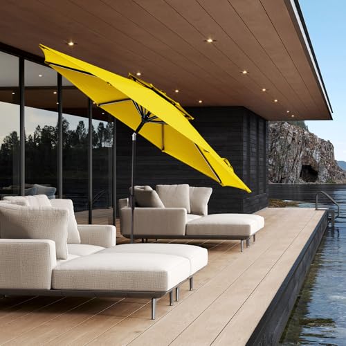 JEAREY 9' 2-Tiers Patio Umbrellas Outdoor Table Market Umbrella w/Push Button Tilt/Crank, 8 Sturdy Ribs, UV Protection Waterproof Sunproof(Yellow) - color: Yellow