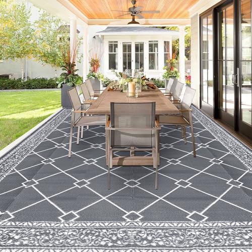 Outdoor Rug Waterproof Washable Extra Large Reversible Sandproof Outdoor Patio Rugs Outside Mat for RV, Patios, Deck, Beach, Camping (Classic Grey, 10'x14') - color: Classic Grey, size: 10' x 14' (Rectangular)