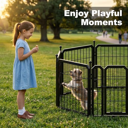 Dog Playpen for Indoor & Outdoor, 24 inch 8 Panels Metal Puppy Playpen for Puppies/Small Dogs, Portable Pet Fence for Yard, Camping, Travelling, Black