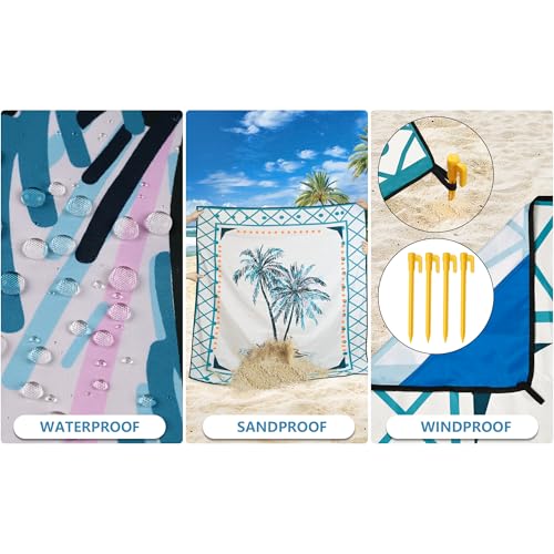 HIHOHO Beach Blanket Waterproof Sandproof Beach Mat 79”x 83” for 1-8 Adults Quick Drying Durable Outdoor Picnic Mat for Beach Festival Travel Camping Hiking (Flower Cocotree, 79"×83"(4 Person)) - color: Flower Cocotree, size: 6'11" x 6'7"