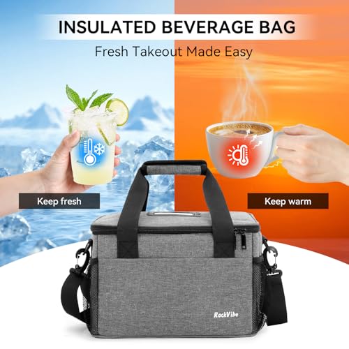 6 Cups Drink Carrier for Delivery, Reusable Cup Holder with Handle, Insulated Collapsible Drink Carrier, Adjustable Dividers, Shoulder Strap, Portable Cooler Tote Bag for Delivery, Travel, Car (Grey) - color: Grey