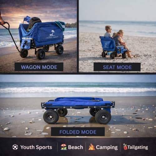 Lounge Wagon 3-in-1 Sports Wagon with Seats – Heavy-Duty Folding Utility Wagon for Beach, Sports & Outdoor Events (Blue) - color: Blue