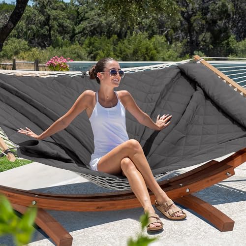 ANOW 13.5FT Curved Wood Stand with Portable Rope Hammock, Heavy Duty Larch Wood Arc Stand with 2 Chains, 4 Balance Ropes and 4 Carabiners, Includes Gray Hammock with Spreader Bars - color: Grey