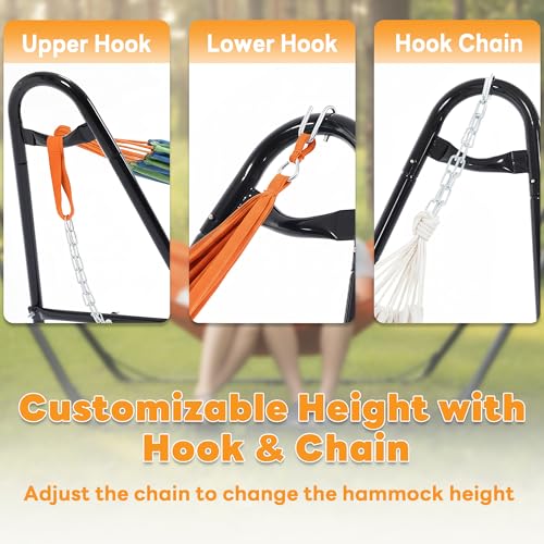 NEWBULIG Double Hammock Stand Only, 450 Pound Capacity, Fits 9 to 14 Feet Hammocks, Heavy Duty Hammock Stand for Outside for Garden Backyard Patio Pool Beach with Carrying Case - color: Glossy Black, size: 125IN