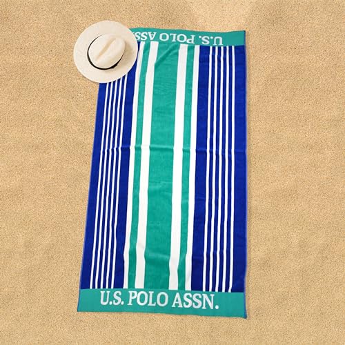 U.S. Polo Assn. Oversized (40” x 70”) Striped Nautical Design Beach Towel - Luxury Plush Cotton Hotel Quality for Bath, Pool - West Coast Green Stripe - color: Green, size: 40" x 70"