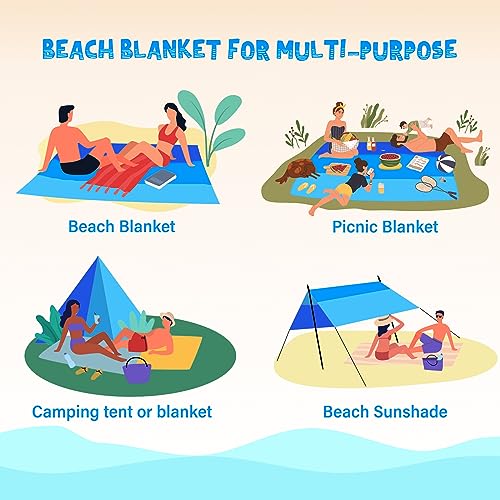 Beach Blanket Waterproof Sandproof 1-7 Adult Oversized 78 '' × 110 '' Lightweight Durable Compact Sand Free Extra Large Beach Mat for Travel Camping Hiking Picnic - color: 3blue, size: 78“x110”