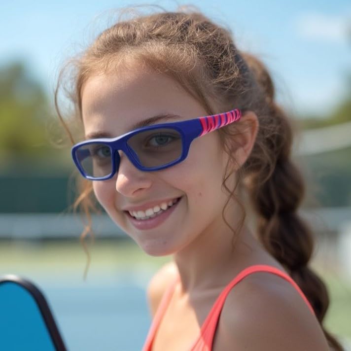 BLUE CUT Kids Sports Protection Goggles – Photochromic Safety Glasses for Children, Basketball, Baseball & Outdoor Sports - color: Navy/Wine Photochromic-kids Size