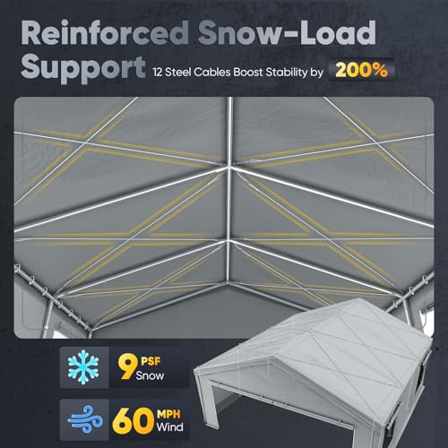 Quictent 20x20 ft Heavy Duty 2 Car Carport, Waterproof Storage Shelter with Zipper Side Doors, Snowproof Steel Cables & Ventilated Windows, Outdoor Garage for Car, Gray - color: Gray, size: 20'x20'