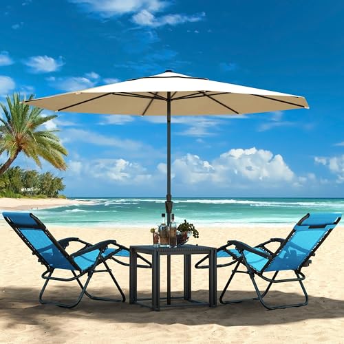 Yaheetech Zero Gravity Recliners Outdoor Adjustable Folding Reclining Lounge Chairs w/Pillows, Cup Holder Trays and Carry Strap for Patio Backyard Beach Light Blue Set of 2 - color: Light Blue