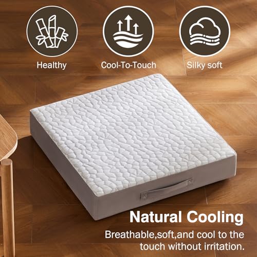 22" Large Floor Pillow for Adults, Thick Foam Meditation Cushion, Square Yoga Floor Seat Pillow with Soft Tufted Cover for Indoor & Outdoor Sitting – Grey