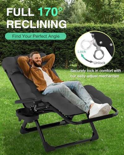 ZENPETIO Zero Gravity Lounge Chair, Foldable Outdoor Recliner with Detachable Cushion, Portable Anti Gravity Lounger for Camping, Patio, Poolside, Lawn - Ash Grey - color: Ash Gray