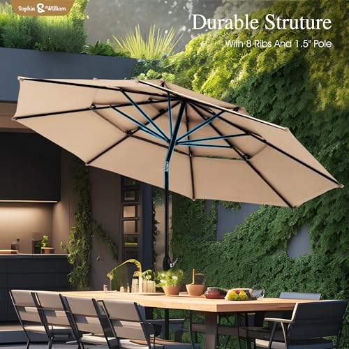 Sophia & William 10ft 3 Tier Auto-tilt Patio Umbrella,Wind Resistent,Outdoor Patio Umbrellas Double Vented Umbrella with Crank for Pool Garden Backyard, Beige - color: Beige