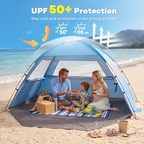 Venustas Beach Tent Sun Shelter for 3/4/6/8 Person, UPF 50+ UV Protection Beach Canopy, Lightweight and Easy Setup Cabana, Portable Shade Tent - color: Sky Blue, size: 3 Person