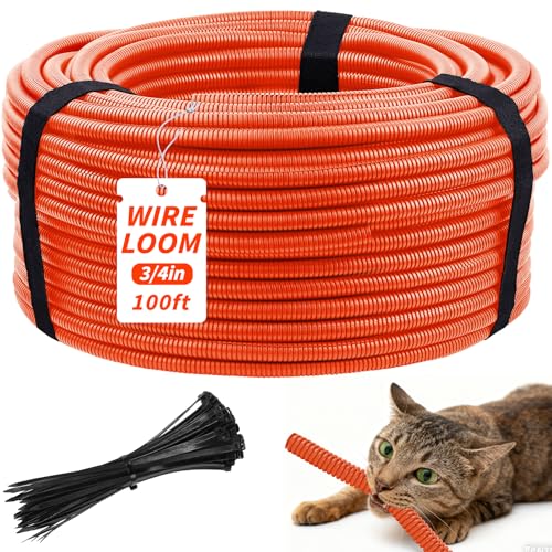 100FT Orange Split Wire Loom Tubing, 3/4 Inch Wire Protector Tubing, Automotive Wire Flexible Conduit Cord Covers with Installation Tool 50 Cable Ties for RV Agriculture Electrical Cable Protection - color: Orange, size: 3/4in x 100ft