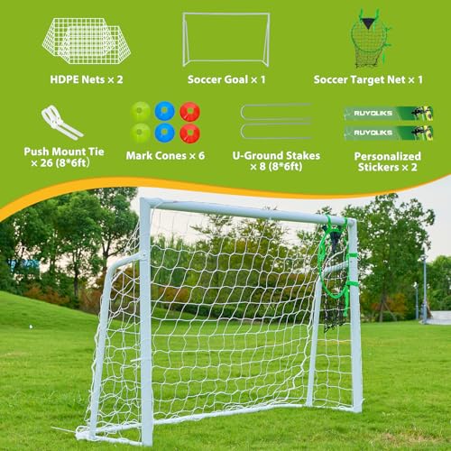 Soccer Goal 12×6, 8×6 and 6×4 FT Soccer Goals for Backyard, 2"Diameter Steel Soccer Goal for Kids and Adults Large soccer goal Powder Coated Galvanized Steel Post With Soccer Target Net for Training - style: 8'W×6'H