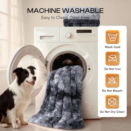 Luciphia Large Waterproof Dog Blanket for Pet Washable Liquid Proof Bed Intimacy Protection Shaggy Plush Calming Long Faux Fur Couch Cover Calming Cat Throw Blankets, Tie-dye Grey, 50" x 60" - color: Tie-dye Grey, size: 50"x60"