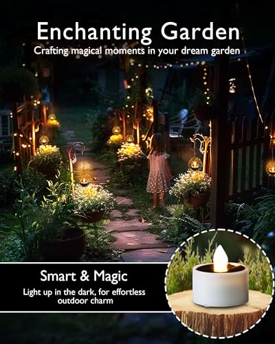 Homemory 8Pcs Solar Tea Lights Outdoor Waterproof, Rechargeable Dusk to Dawn Lighting, Flameless Flickering LED Votive Candles for Fairy Garden Decor, Patio Tables, Christmas Lanterns, Windows - color: 8-Pack, 1.5''x1.58''