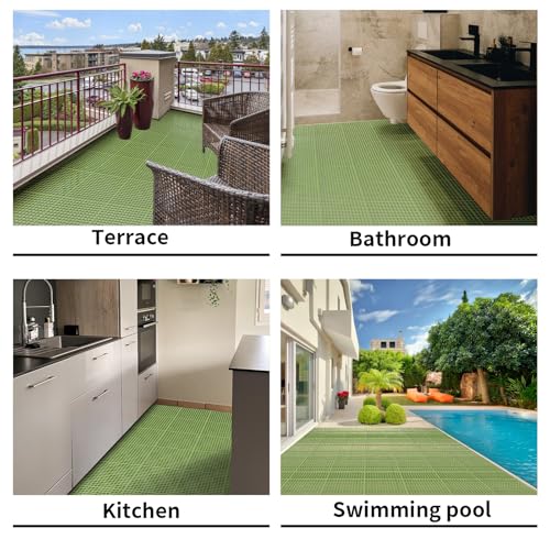 FAHKNS 50 PCS Interlocking Drainage Tiles, 12"x12"Anti Slip Interlocking Drain Mat, TPE Interlocking Floor Tiles for Showers, Toilets, Swimming Pools, Terraces, Drain, Pet Areas (Green) - color: Green