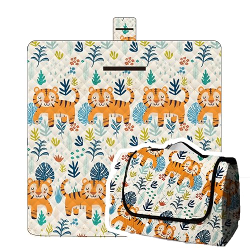 Dimatic Cute Picnic Blankets 78"x78" Extra Large Beach Blankets Waterproof Sand Proof Foldable Portable for Outdoor Family Camping - color: Tigers