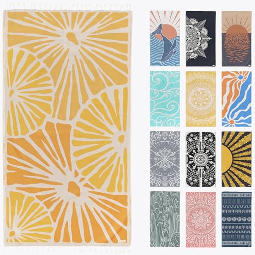 FESHKA Sand Free Turkish Beach Towel (37 x 67) Quick Dry Bath Towel, Oversized Beach Blanket, Lightweight for Travel - Made with 100% Organic Turkish Cotton - Summer Solstice (Yellow/Orange) - color: 06 - Yellow/Orange
