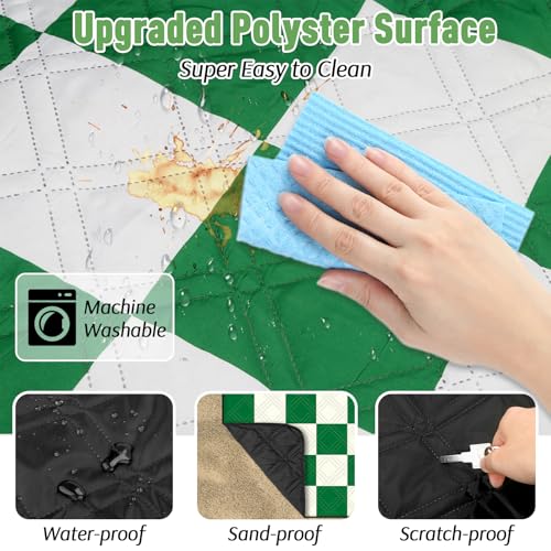 Doonly Picnic Blanket, 78" x 78" Large Waterproof Sandproof Beach Blanket, Foldable Outdoor Blanket Gingham Picnic Mat for Beach, Camping, Park, Grass, Lawn, Travel (Green) - color: Green