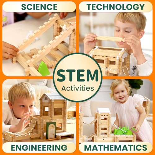 Jovi-mindly＆Notchies New 206 PCS Wooden Blocks Wooden Toys with House and Car, Preschool Learning Toys Wood Blocks Building for Kids Ages 4-8 Creative Construction Game,Birthday Toys Gifts - style: City Builder