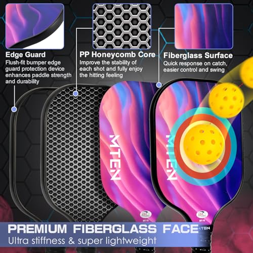 Pickleball Paddles Set of 2 or 4, or Single Paddle – USAPA Approved Fiberglass Surface Pickleball Rackets Set for Men & Women - color: Pink black*2